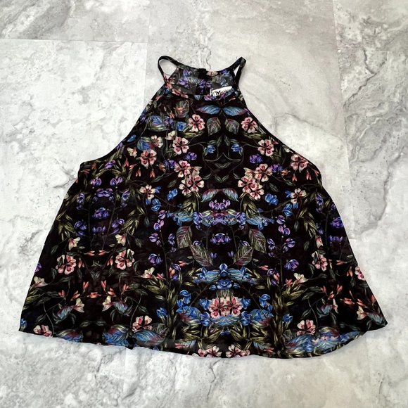 Show Me Your‎ Mumu Crop Top XSmall Black Floral Garden Print Boho Button Back - Picture 1 of 3
